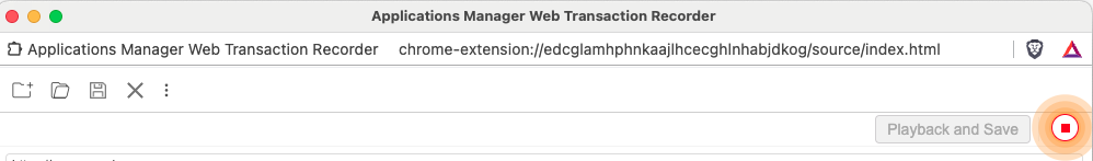 Applications Manager Web Transaction Recorder extension: RBM Web Transaction Recorder window