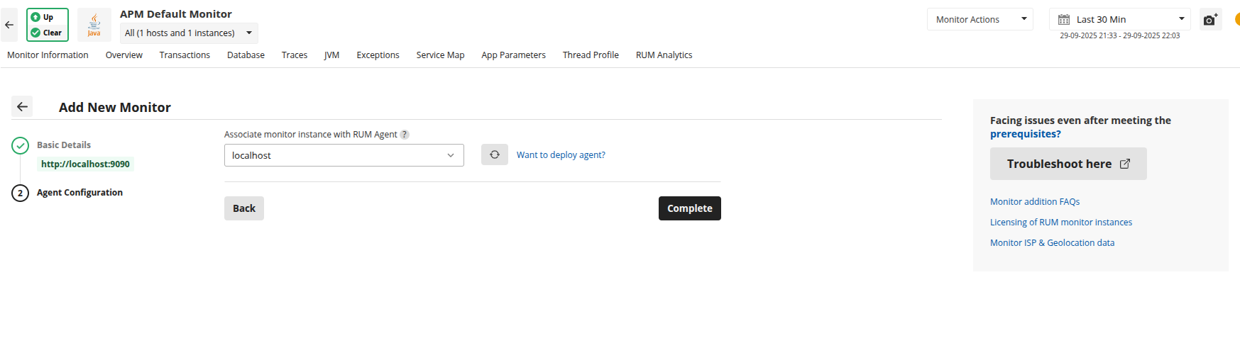 Applications Manager APM Insight Auto RUM Injection Associate Existing monitor