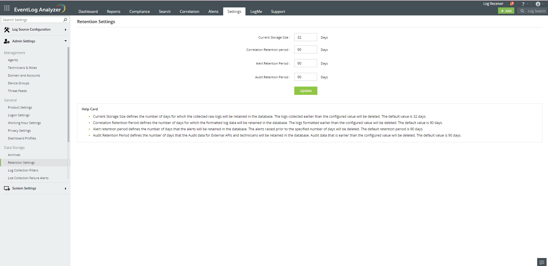 DB Retention Settings