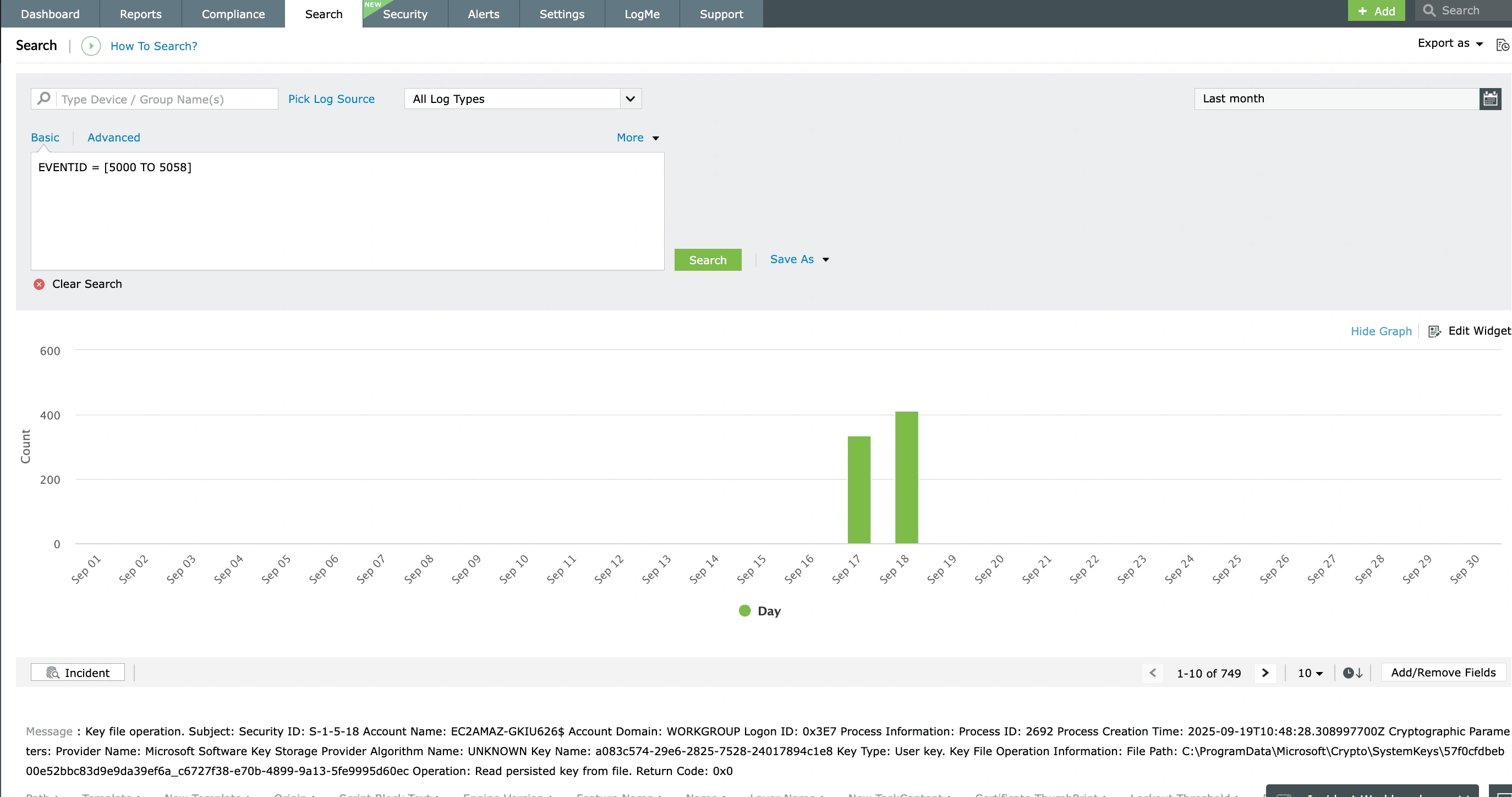 EventLog Analyzer - Search console