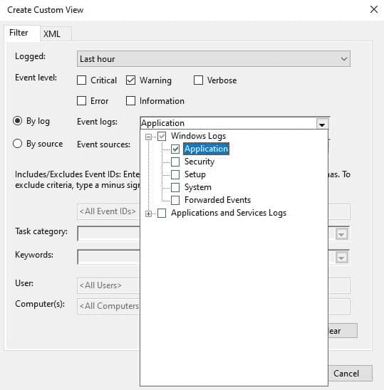 Creating custom view in Windows Event Viewer