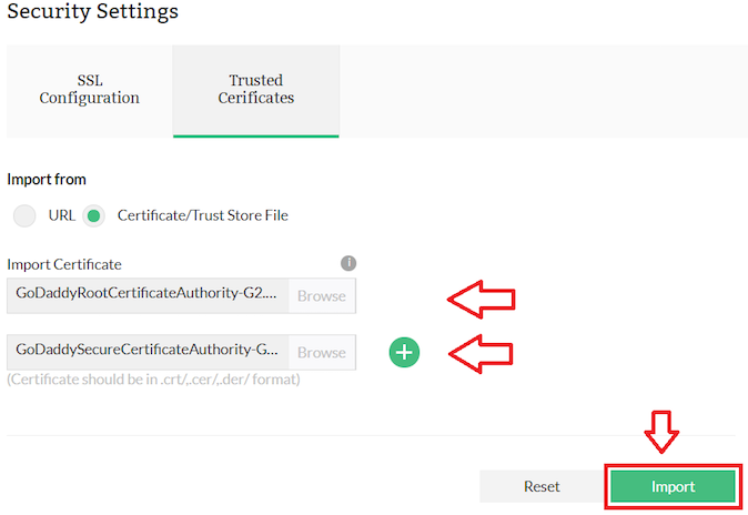 Security settings in Firewall Analyzer: Add Certificates Trusted Store