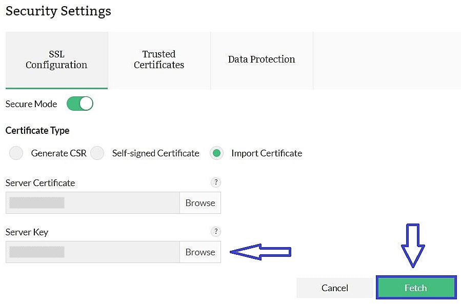 Security settings in Firewall Analyzer: Fetch Server Key