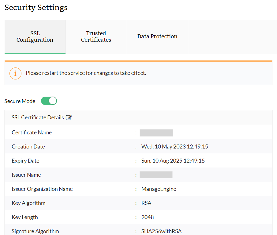 Security settings in Firewall Analyzer: SSL certificate details