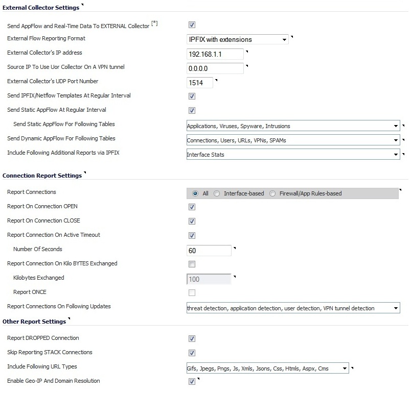 SonicWALL IPFIX settings