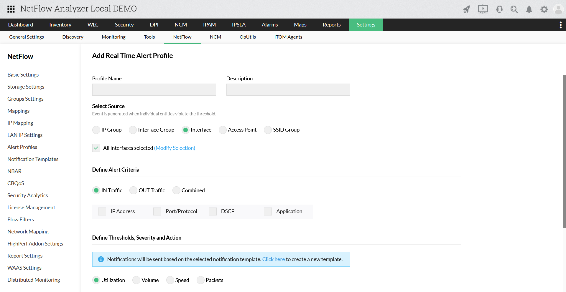 How to create a threshold based alert in NetFlow Analyzer ManageEngine