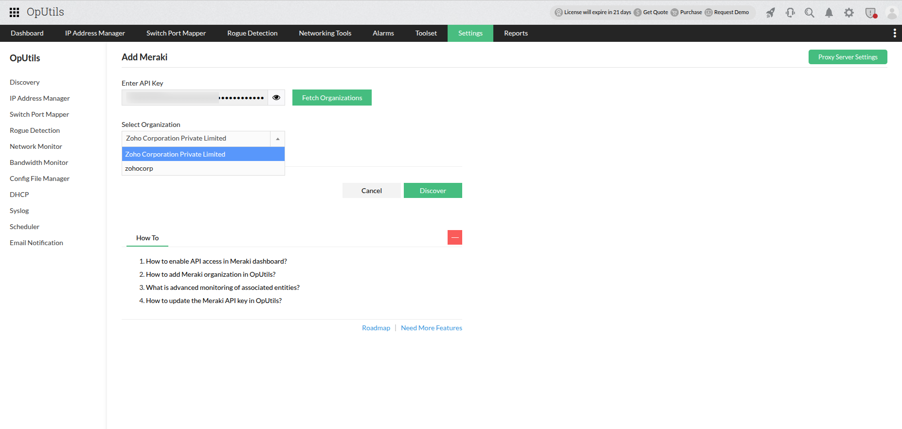 Subnet discovery through Cisco Meraki Controller