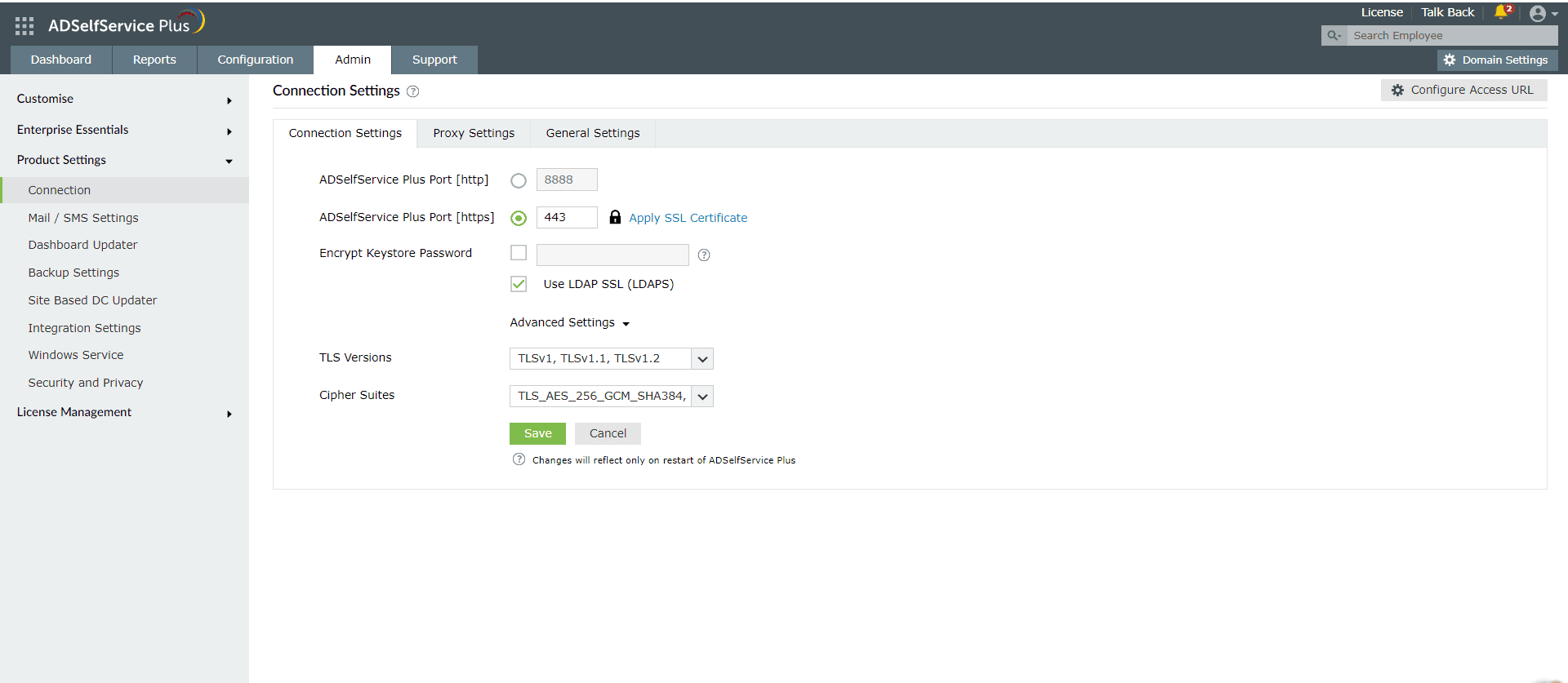 ADSelfService Plus connection settings ADSelfService Plus connection settings