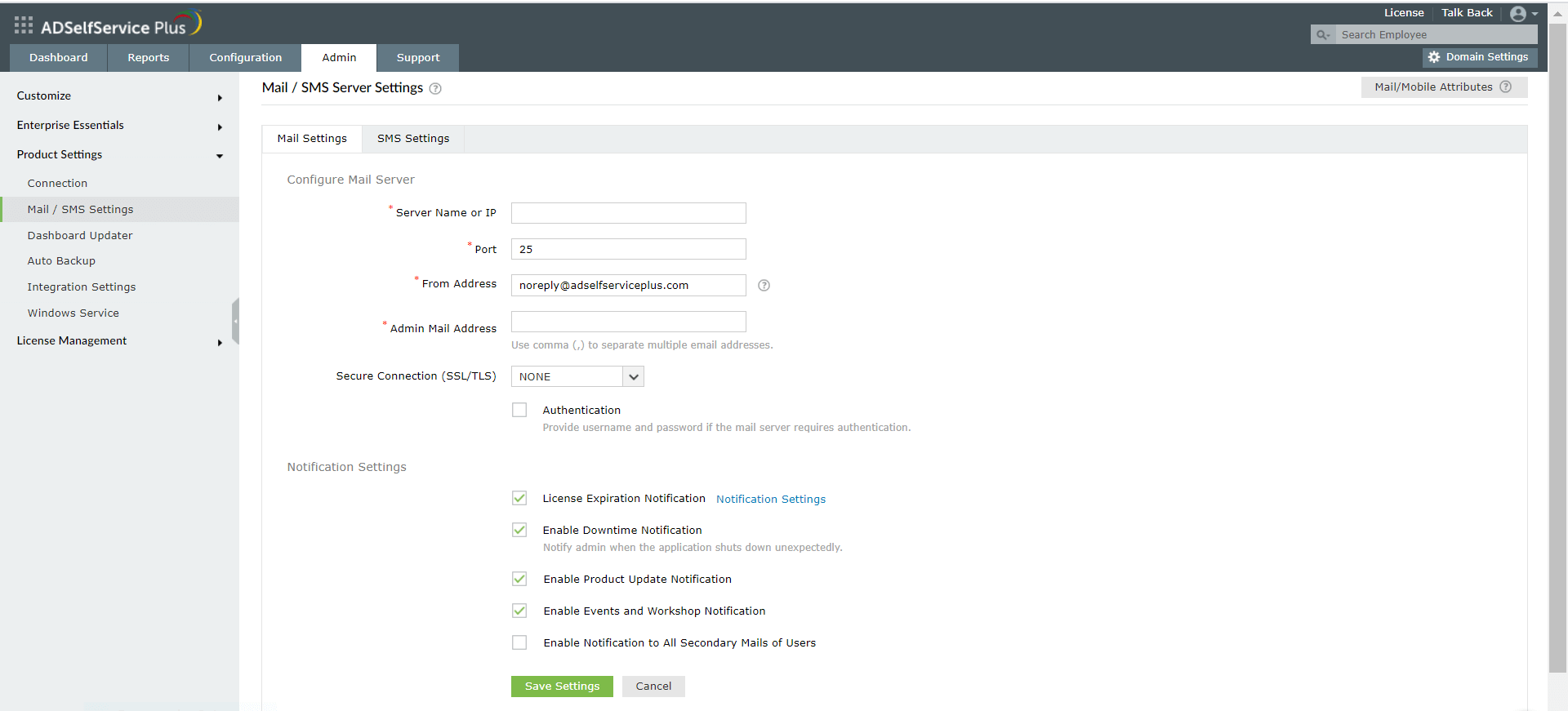 Email and SMS settings