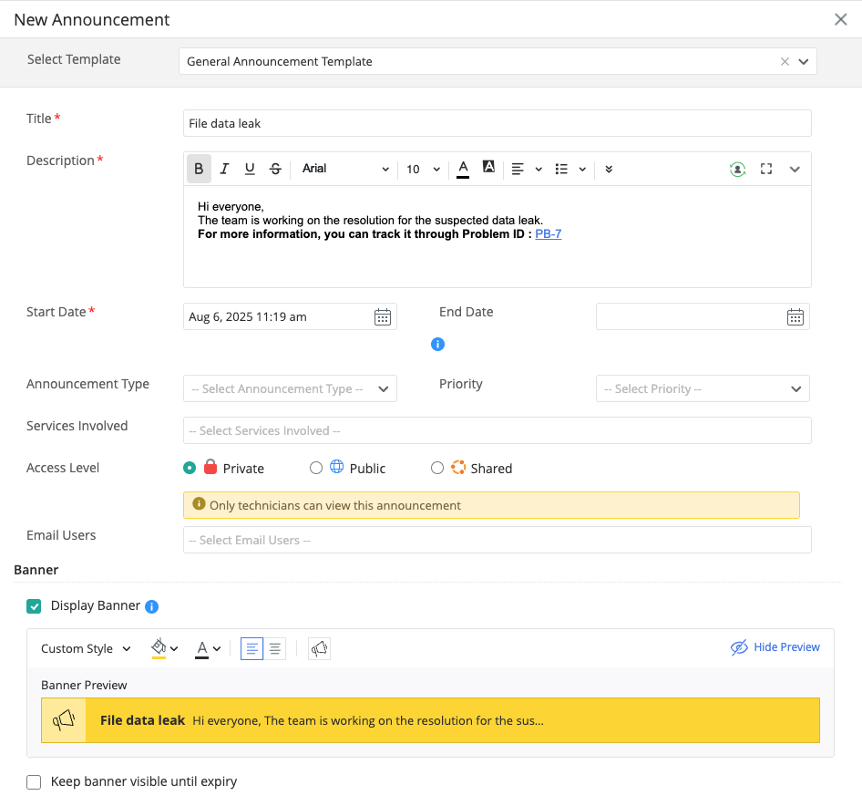 IT Problem Management announcement