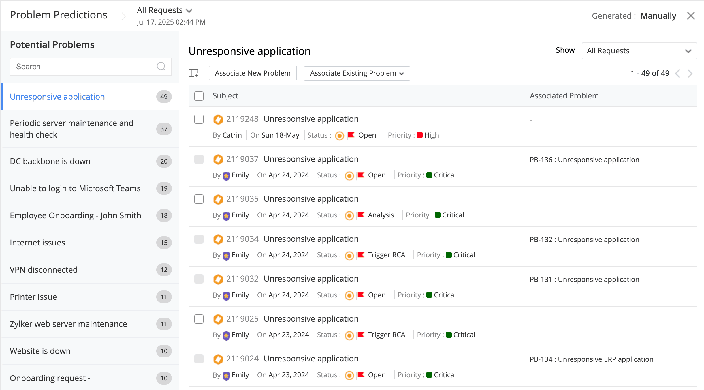 Problem management system
