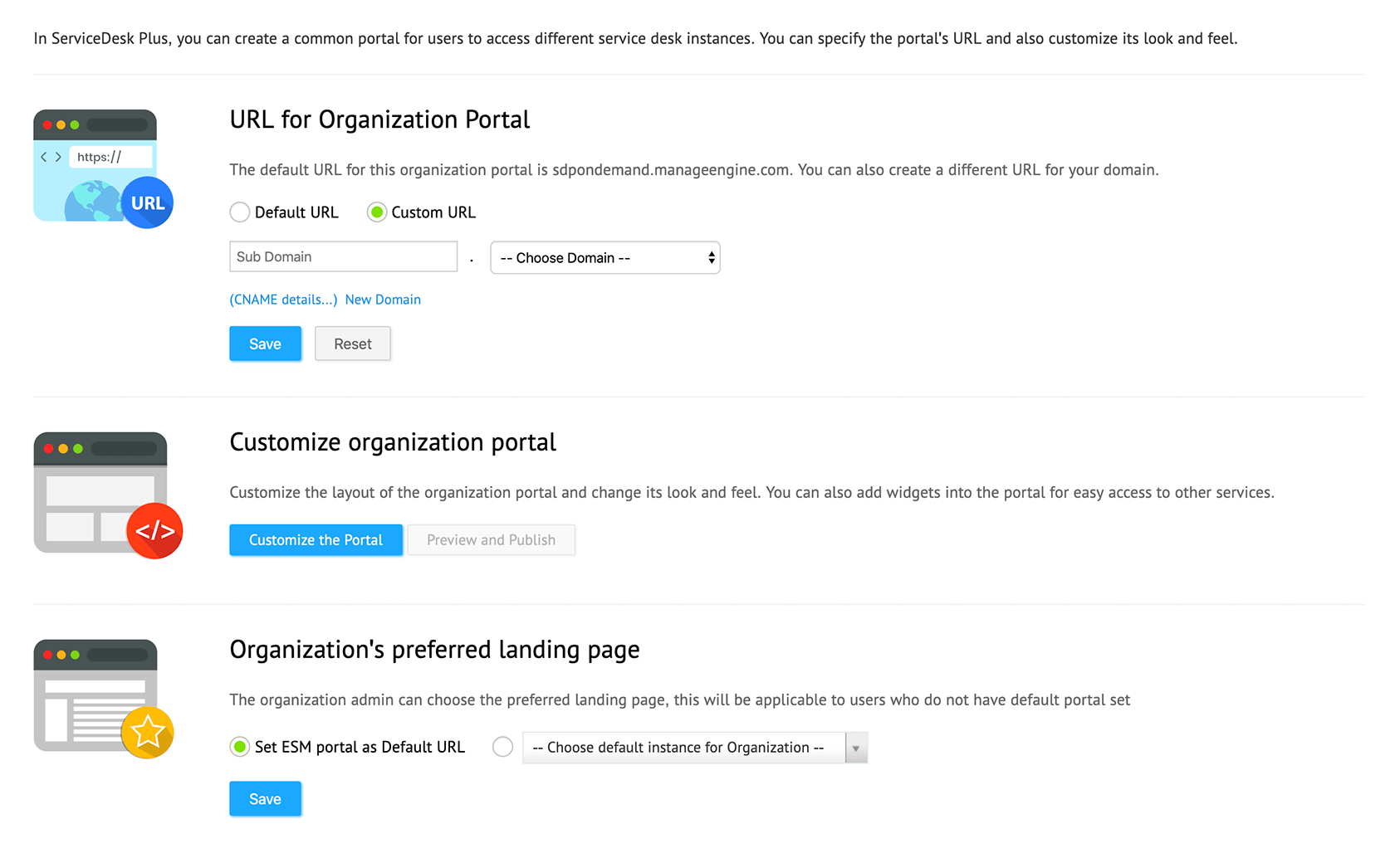 Custom self service portal