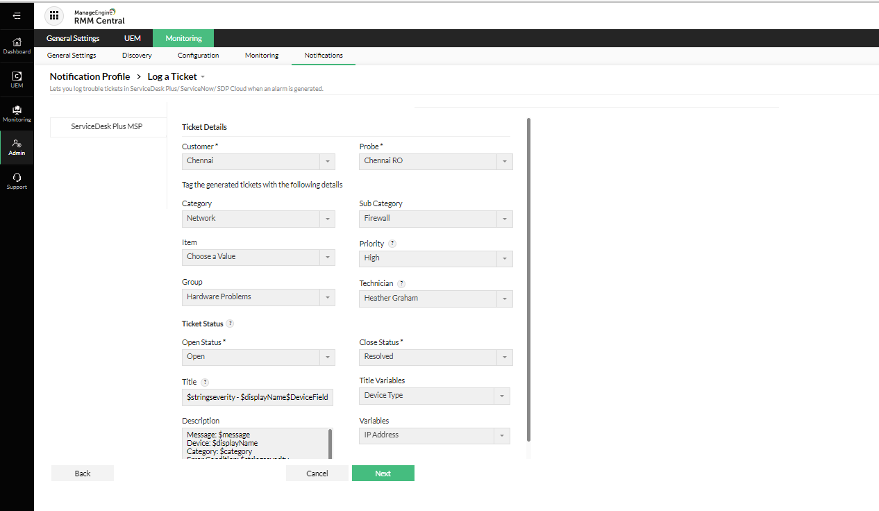RMM Central and ServiceDesk Plus MSP Integration - ManageEngine RMM Central