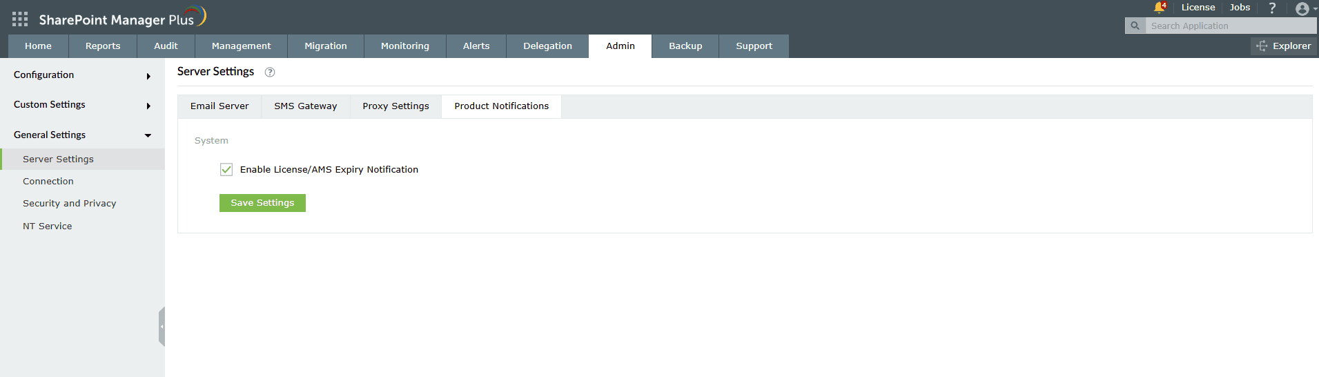 Enabling licence expiry notifications in SharePoint Manager Plus