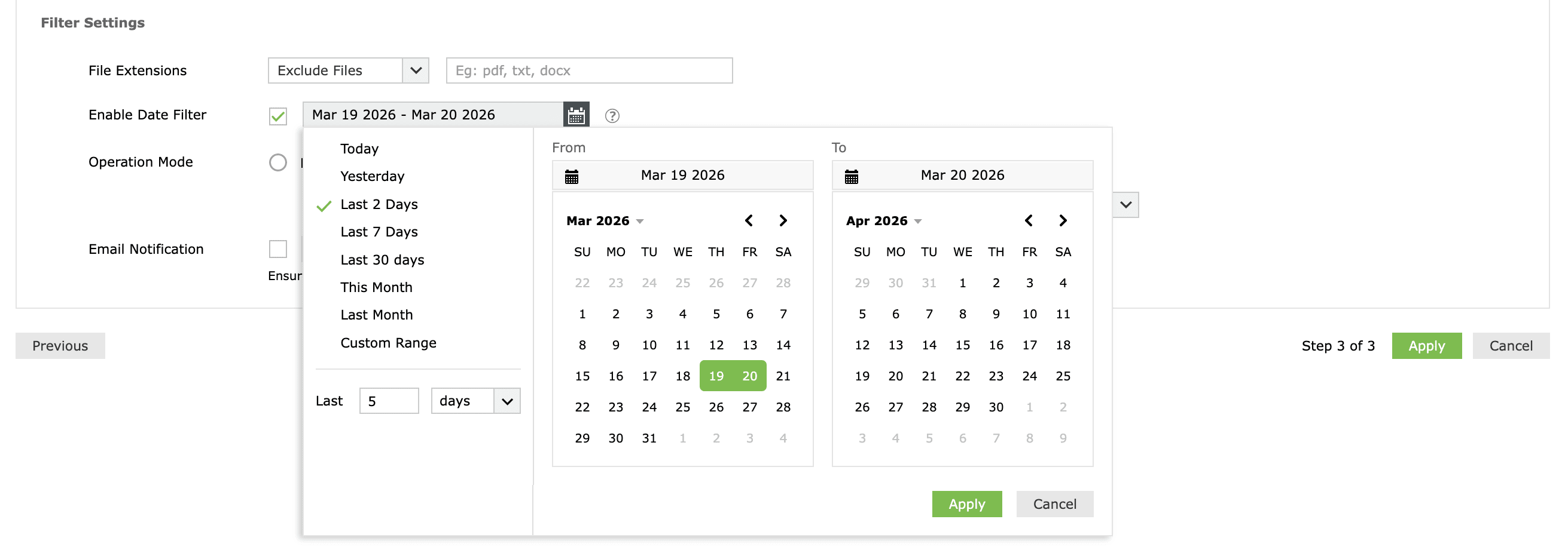 Filtering file extensions and dates while uploading files to SharePoint using SharePoint Manager Plus.