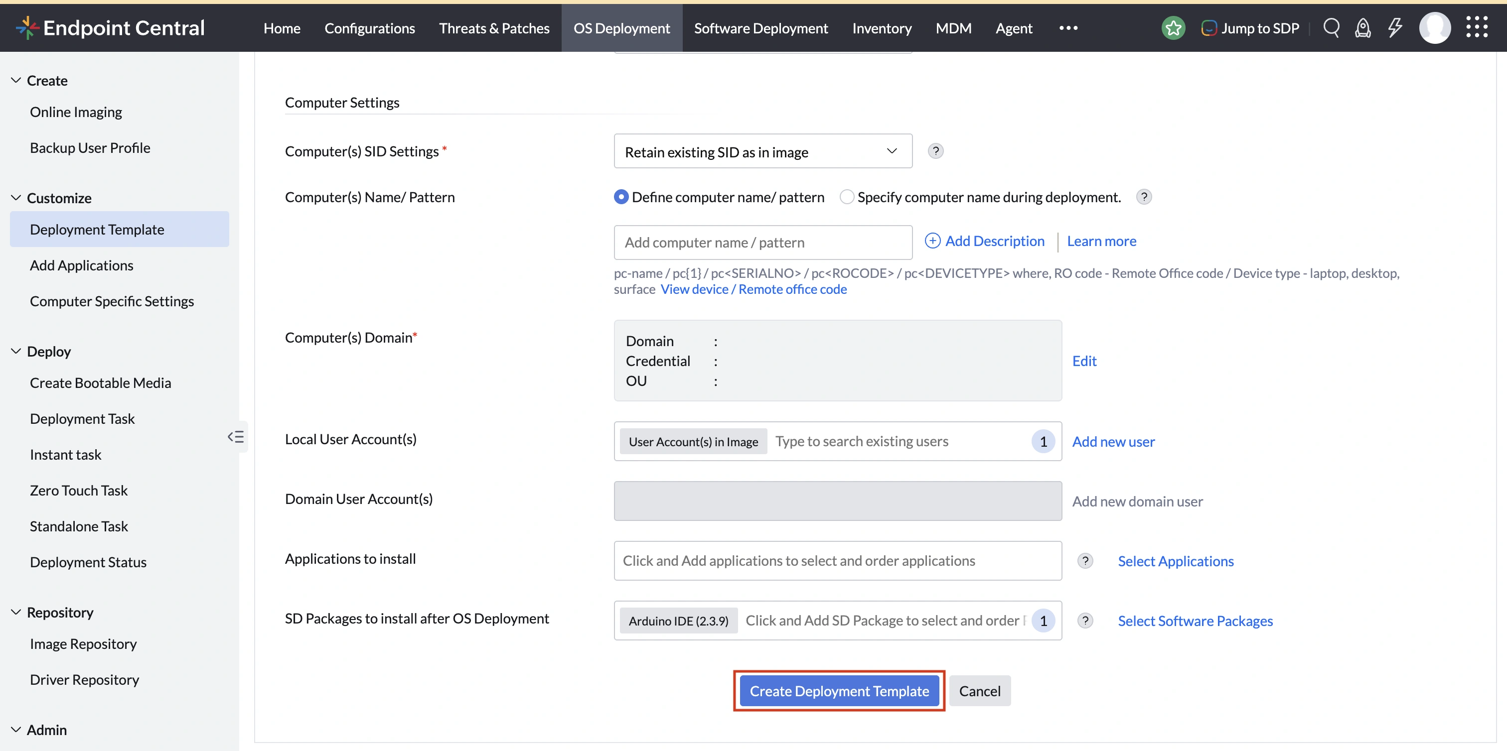 Saving the Deployment Template