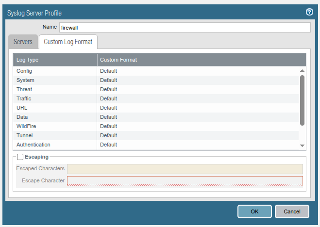 Palo Alto firewalls configuration in Firewall Analyzer: Default settings