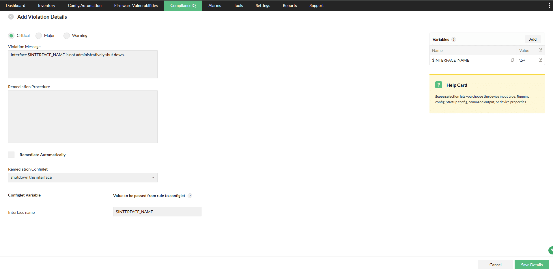 Add Violation Details