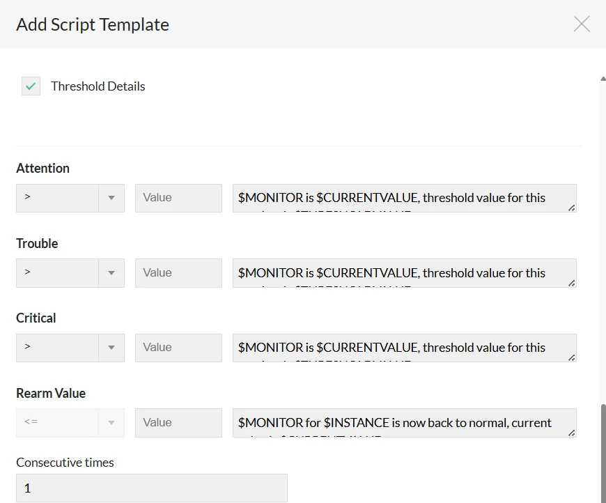 Script monitoring in OpManager: Threshold details