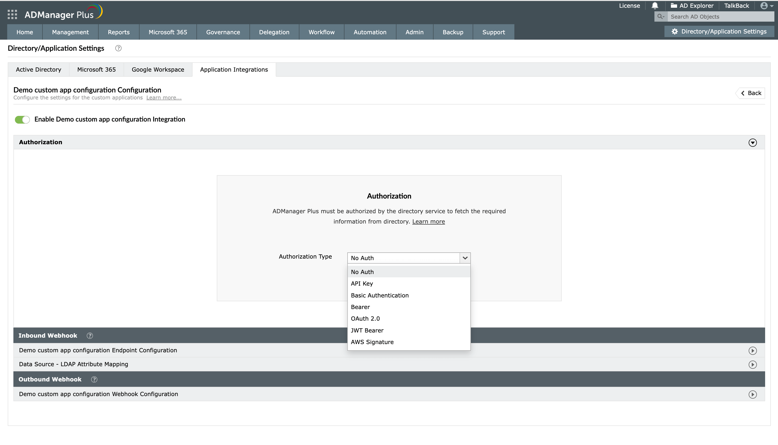 Intégration d'applications personnalisées