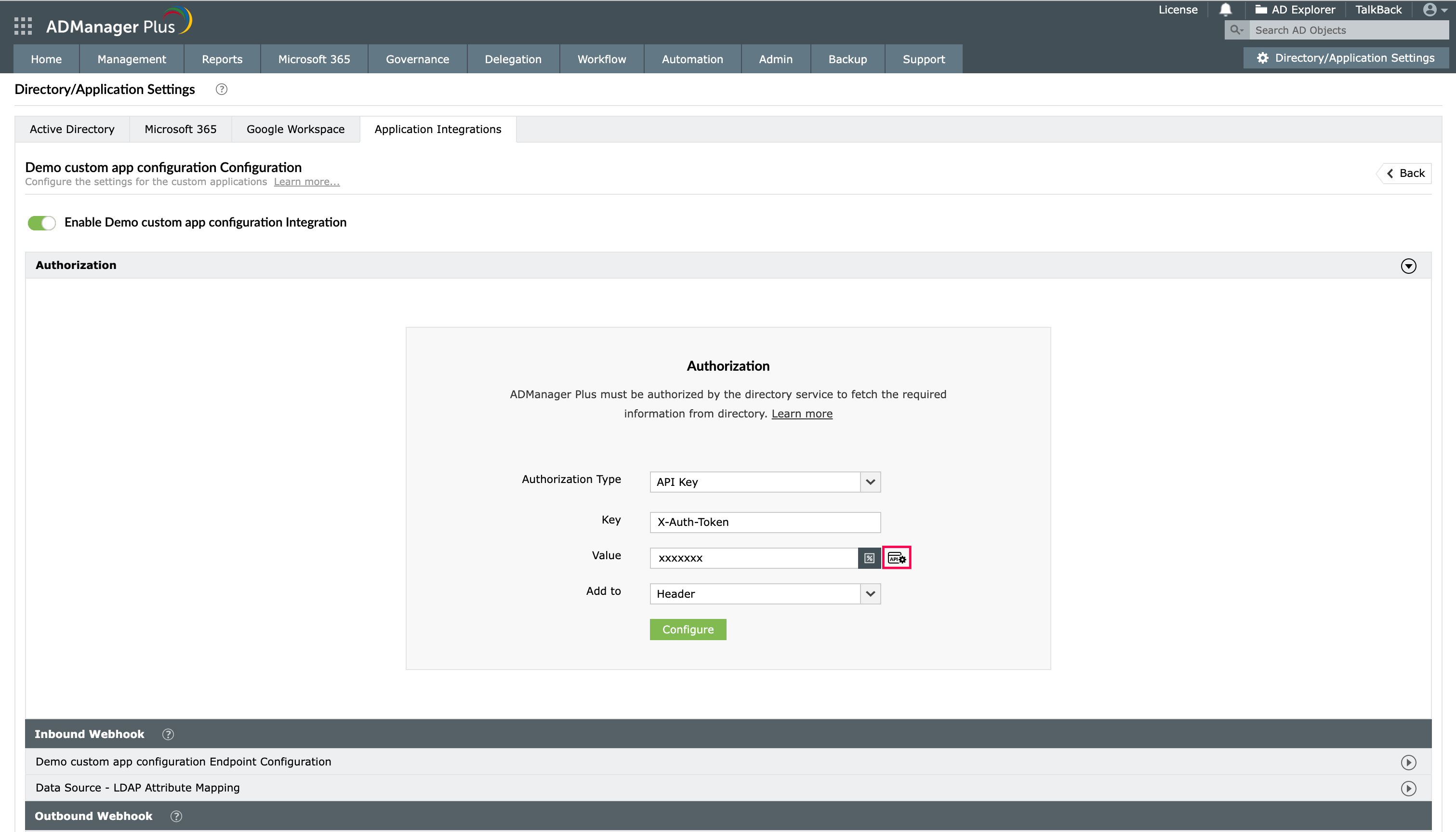 Intégration d'applications personnalisées