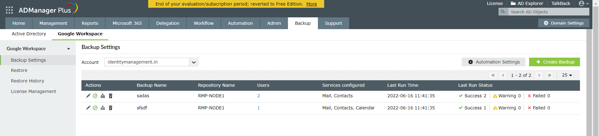 Paramètres de sauvegarde