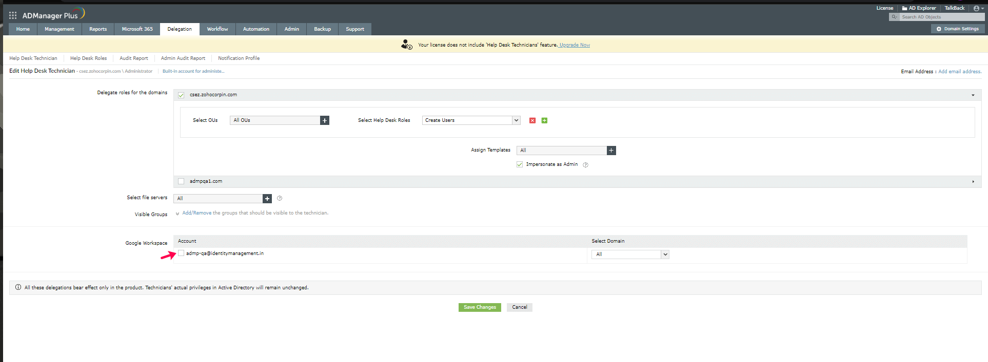 Autorisations nécessaires pour sauvegarder les utilisateurs Google Workspace