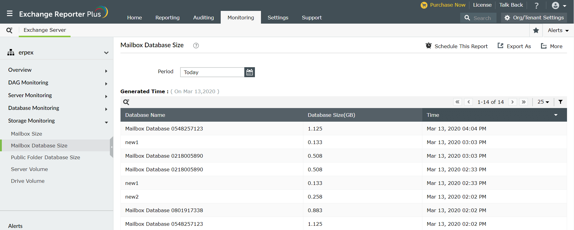 Analyse du stockage Exchange Exchange Reporter Plus