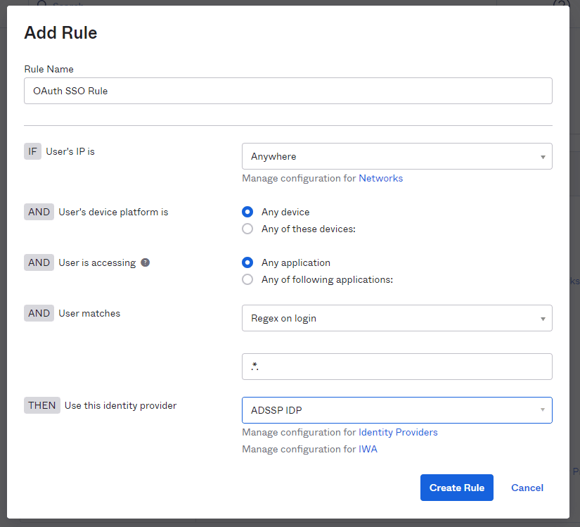 Ajout de règles de routage dans Okta pour ADSelfService Plus