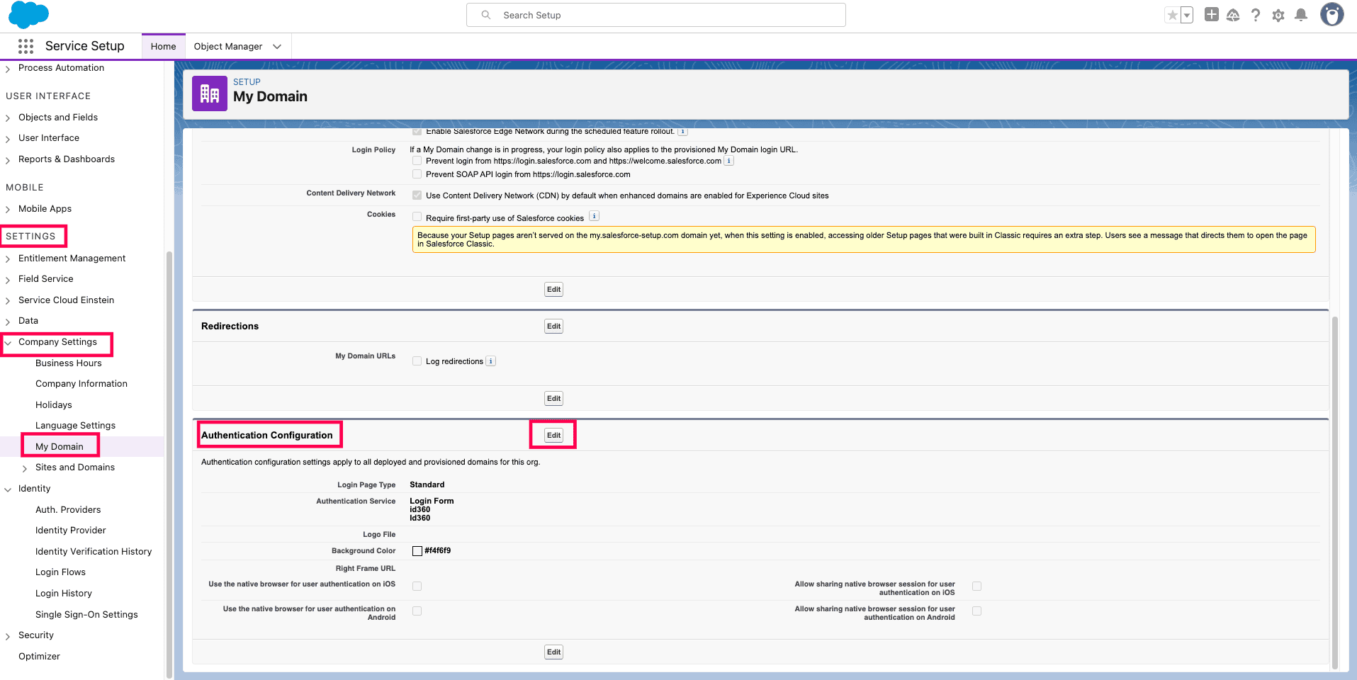 Détails de configuration d’authentification dans ADSelfService Plus pour Salesforce SSO