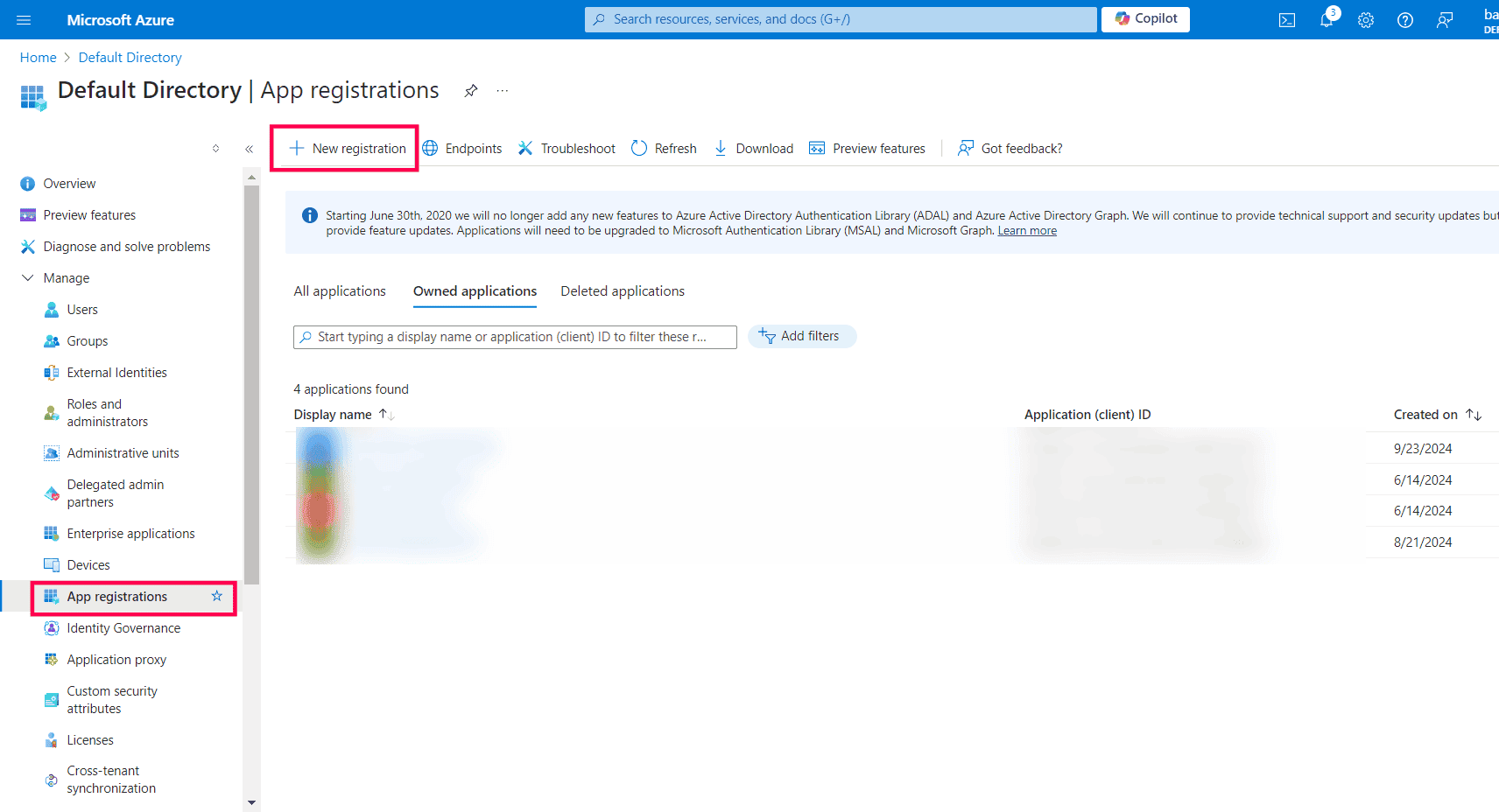 Enregistrement d’une nouvelle application Azure pour la synchronisation de mot de passe OAuth