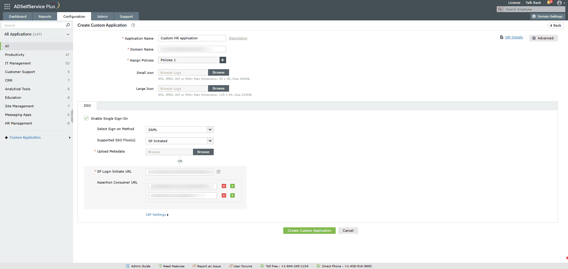 Configuring custom applications for SSO in ADSelfService Plus