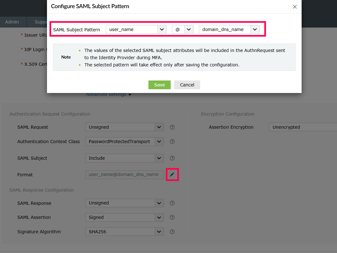 Configuration d'un modèle de subject SAML dans ADSelfService Plus