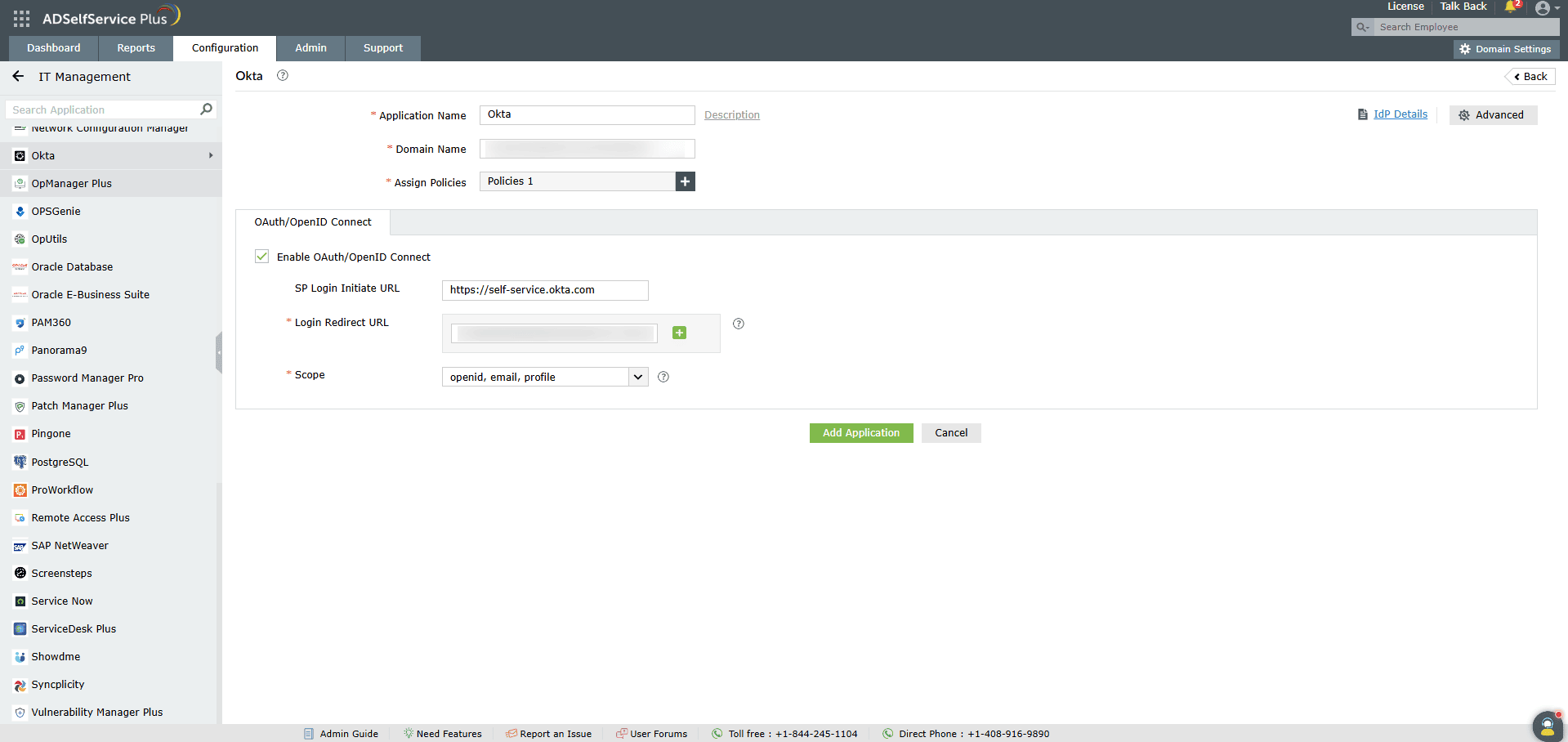 Configuration du SSO pour Okta dans ADSelfService Plus