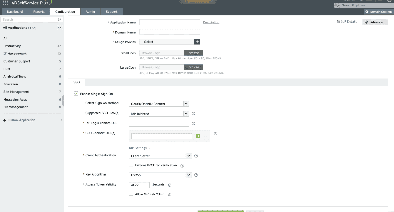 Sélection du flux IdP-Initiated dans le menu déroulant Supported SSO Flow.