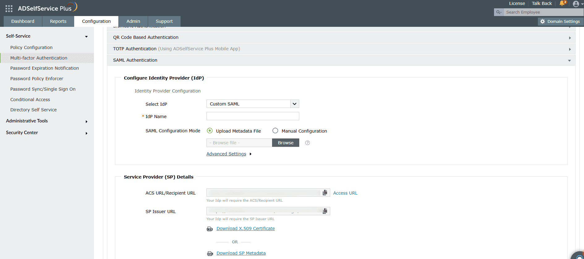 Configuration d'un authentificateur SAML personnalisé dans ADSelfService Plus