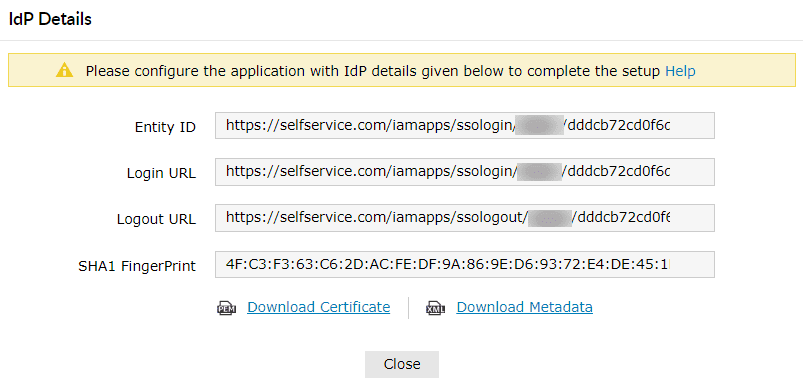 Détails IdP Freshservice pour le SSO dans ADSelfService Plus