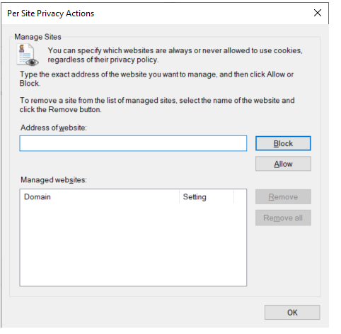Activation des cookies dans Internet Explorer