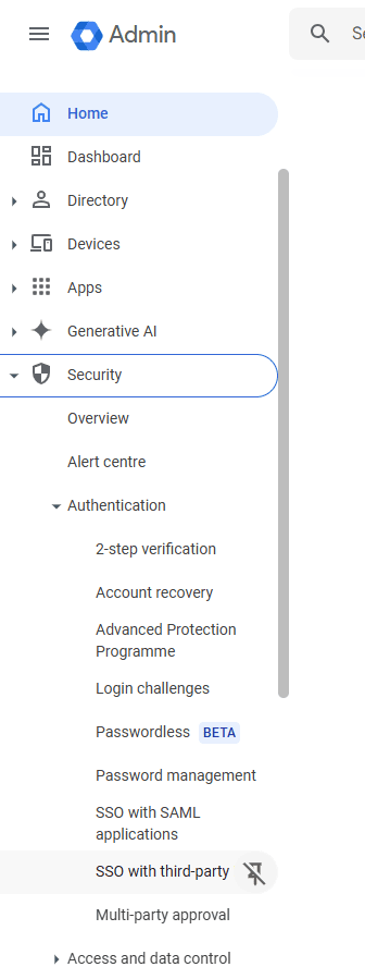 Aperçu du panneau d’administration Google lors de la configuration du SSO SAML via ADSelfService Plus
