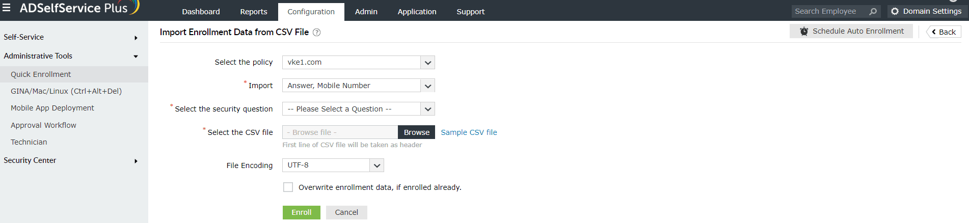 Importation des données d'enrôlement dans ADSelfService Plus via un fichier CSV
