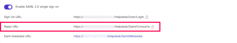 Aperçu de l’URL de réponse de JitBit lors de la configuration du SSO SAML via ADSelfService Plus