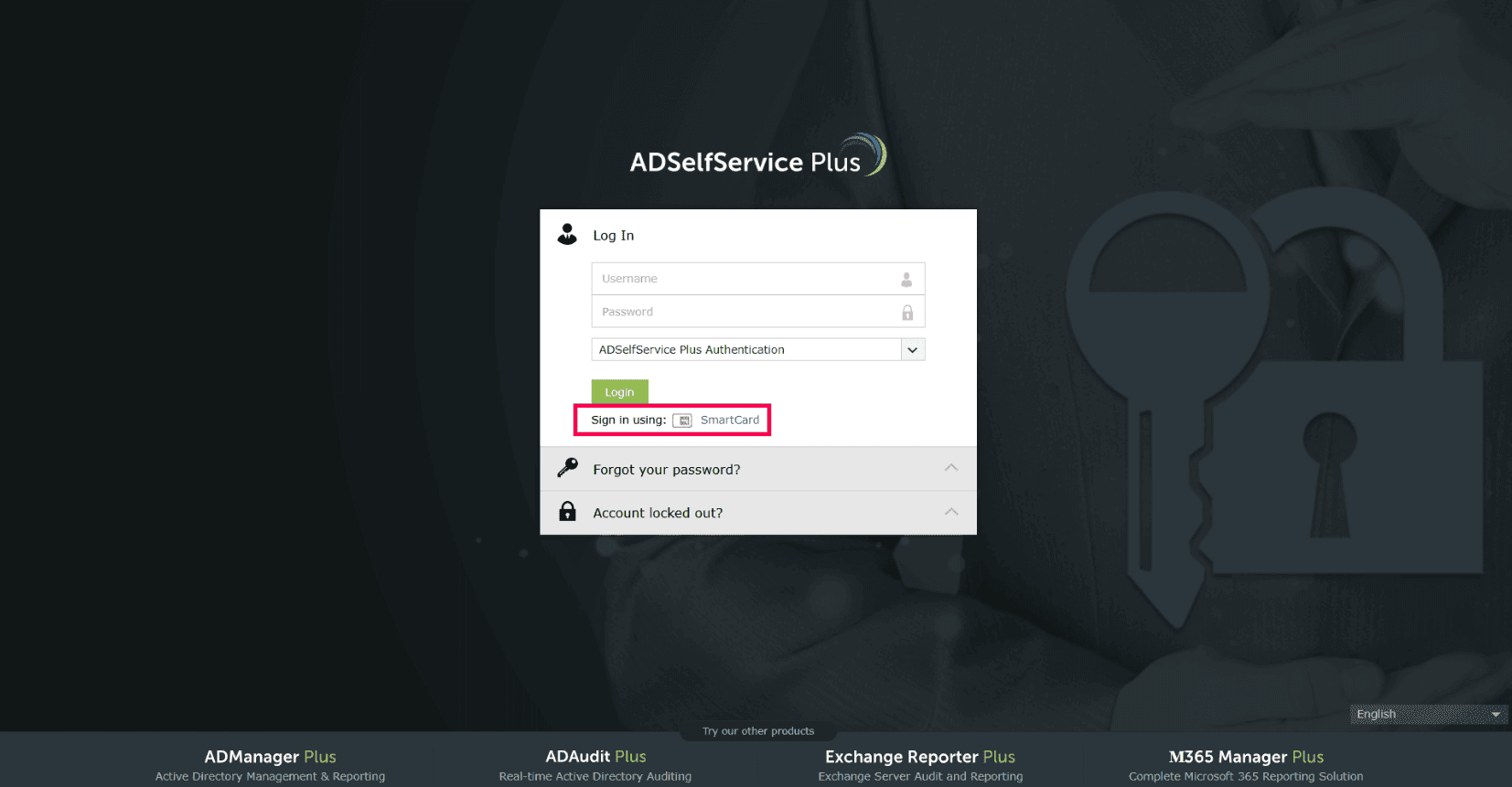Connexions sans mot de passe au portail ADSelfService Plus utilisant des smart cards.