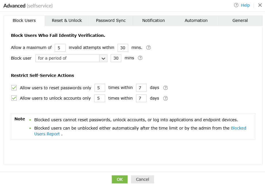 Restreindre les actions en libre-service dans ADSelfService Plus