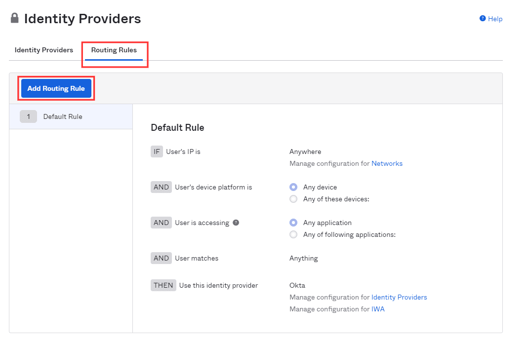 Règles de routage dans Okta pour ADSelfService Plus