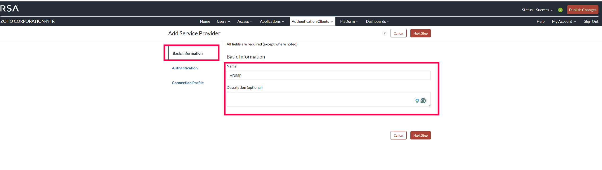 Configuration d'un authentificateur personnalisé dans RSA Cloud