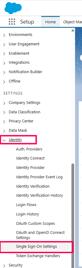 Aperçu du panneau de configuration Salesforce lors de la configuration de SAML SSO via ADSelfService Plus