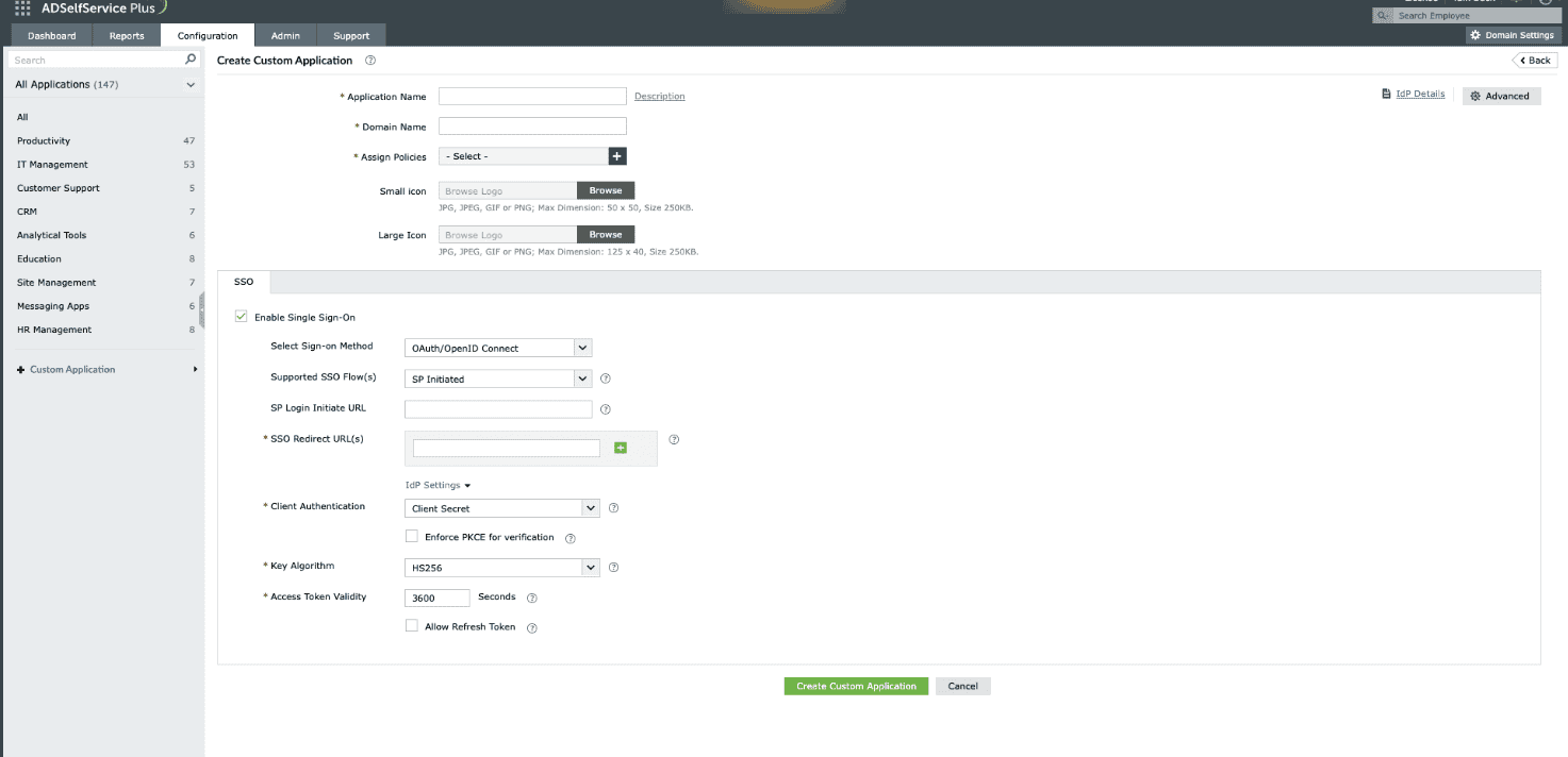 Sélection du mode d’authentification Client Secret pour authentifier la requête de token d’accès du SP.