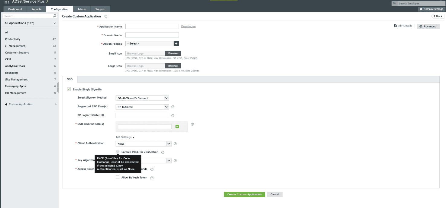 Sélection du mode d’authentification None pour authentifier la requête de token d’accès du SP.
