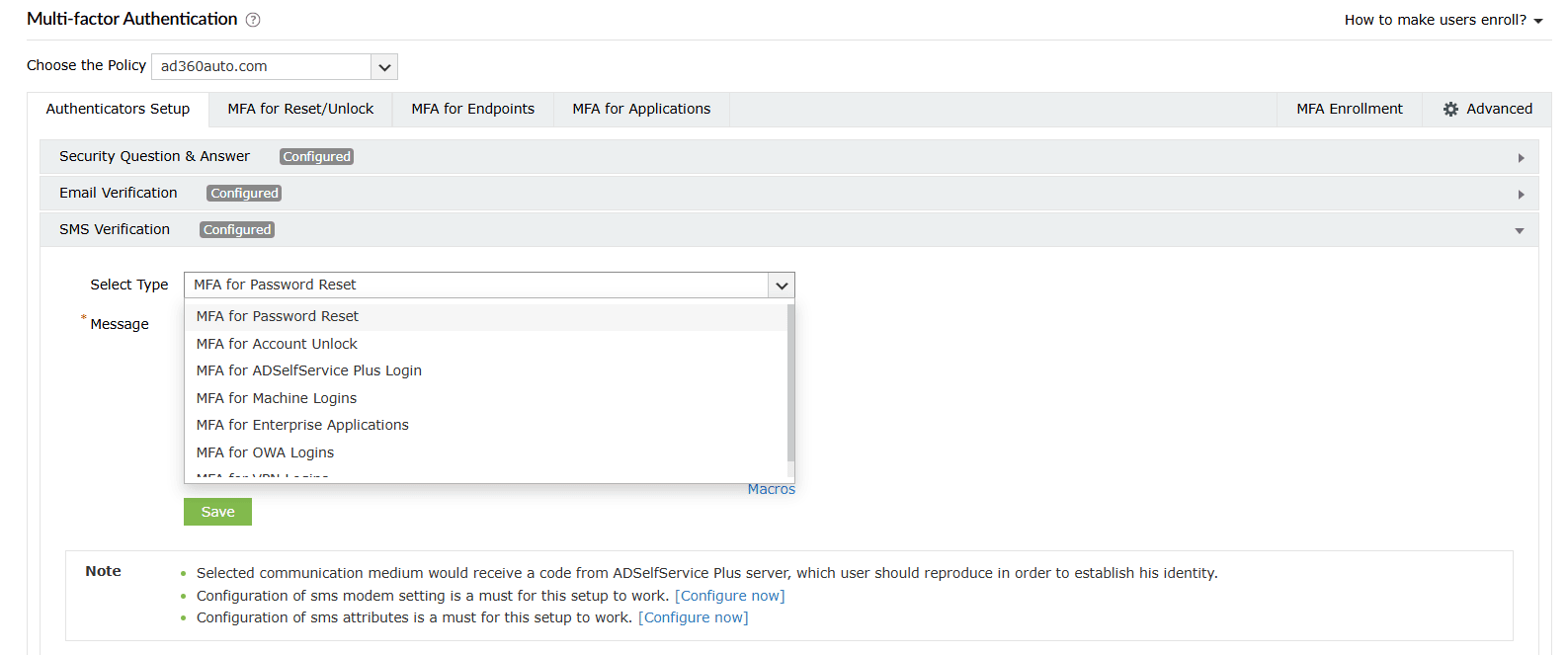 Configuration SMS