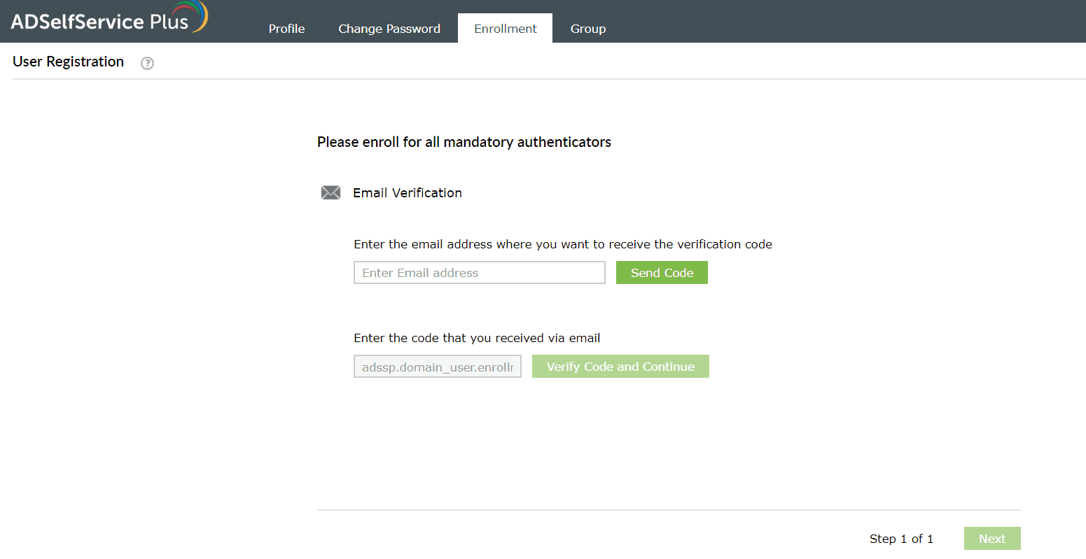 Inscription à l'authentificateur email d'ADSelfService Plus